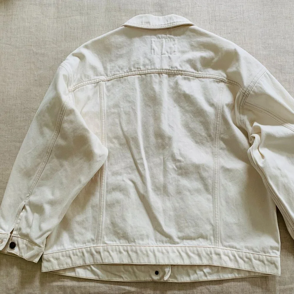 Anthropologie Pilcro Western Denim Boyfriend Jacket - Cream, Size L - Picture 7 of 8
